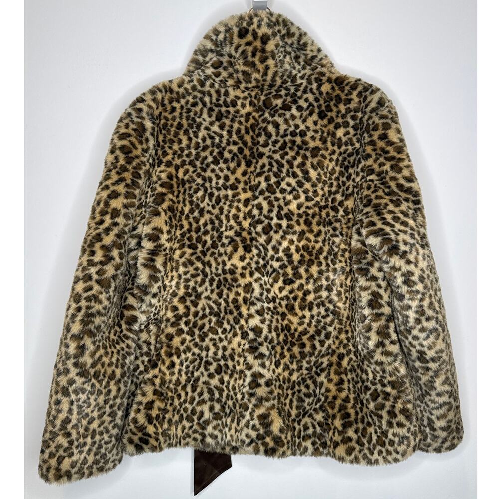 Vintage 2000s Leopard Faux Fur Wrap Coat Jacket With Side Ribbon Tie Large - Picture 5 of 16